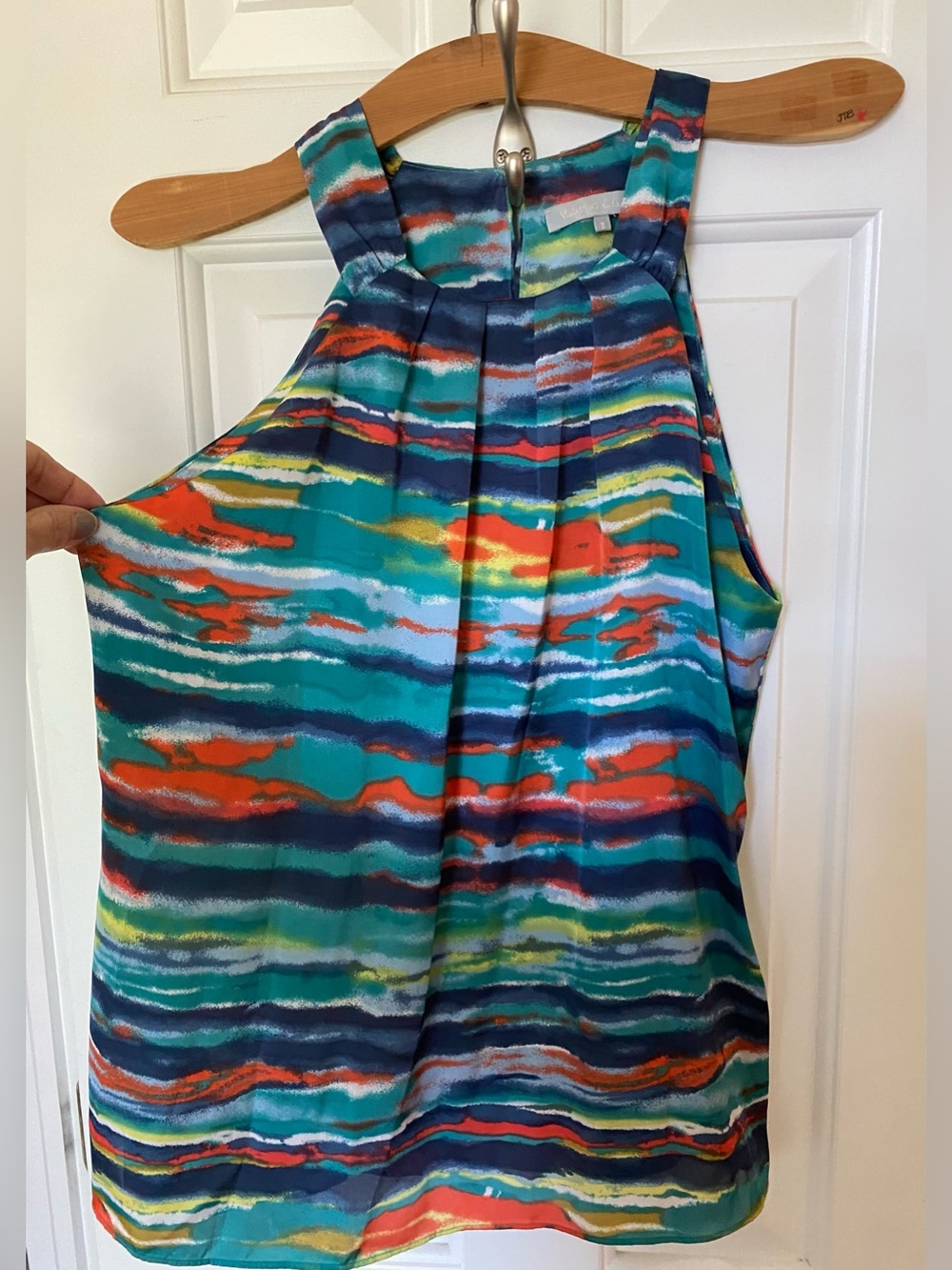 Violet & Claire Teal Navy Orange Watercolor Halter Top